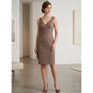 Kay Unger New York Brown Polka Dot VNeck Sheath Dress Size 8 Sleeveless Cocktail